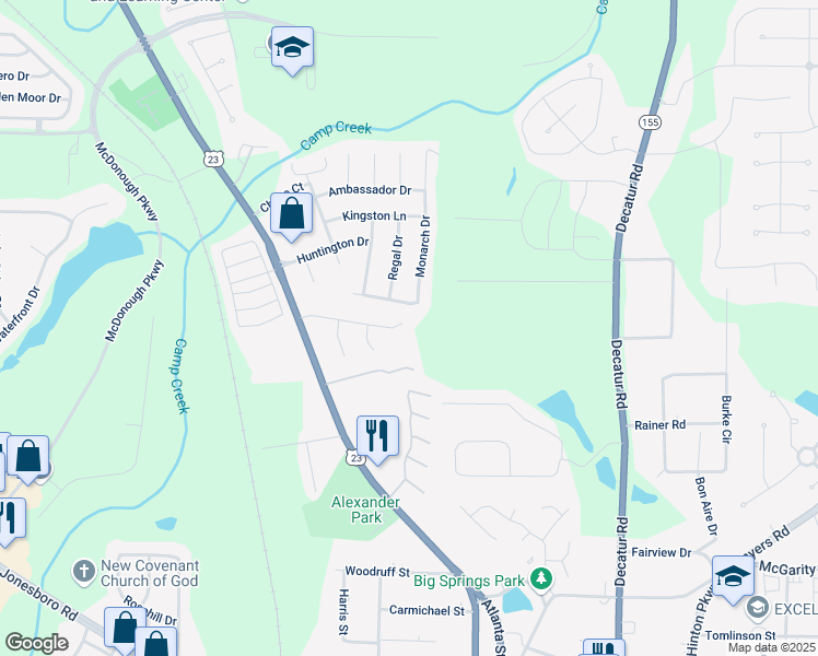 map of restaurants, bars, coffee shops, grocery stores, and more near 91 Cabriolet Trail in McDonough