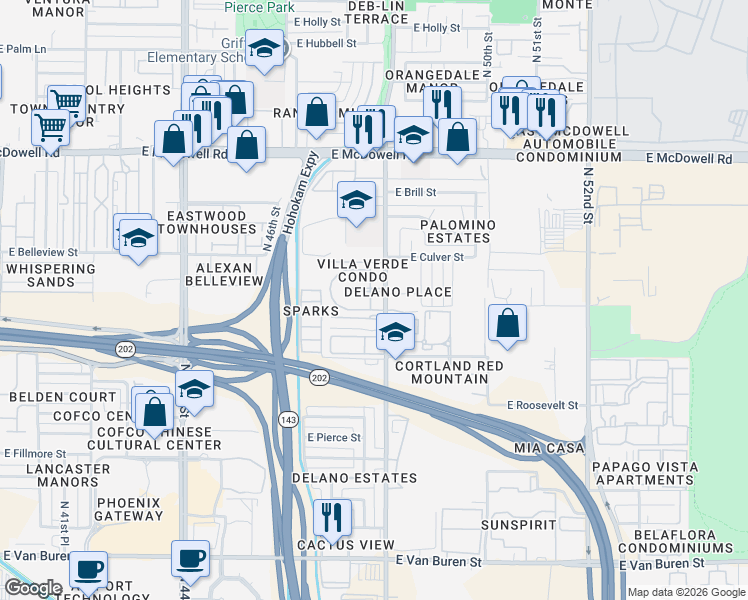 map of restaurants, bars, coffee shops, grocery stores, and more near 1209 North 47th Place in Phoenix