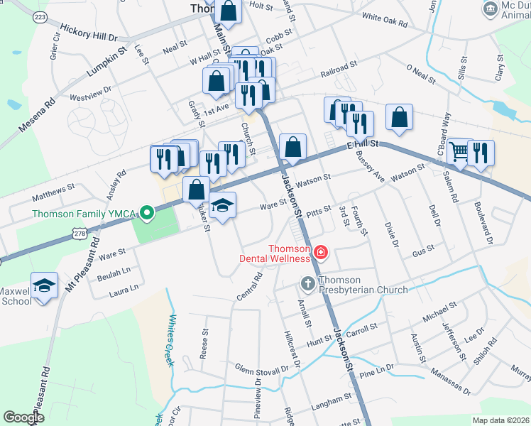 map of restaurants, bars, coffee shops, grocery stores, and more near 403 Johns Road in Thomson