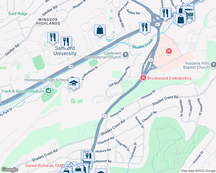 map of restaurants, bars, coffee shops, grocery stores, and more near 159 Old Montgomery Highway in Birmingham