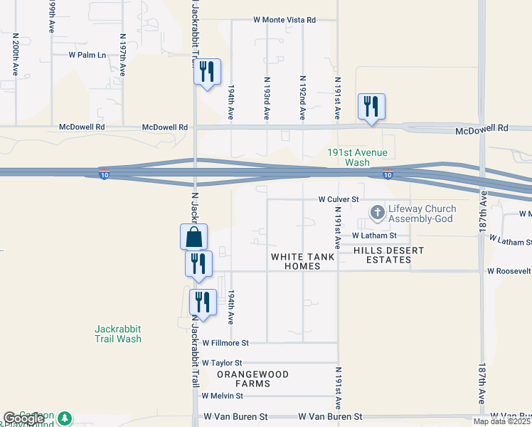 map of restaurants, bars, coffee shops, grocery stores, and more near 1236 North 193rd Avenue in Buckeye
