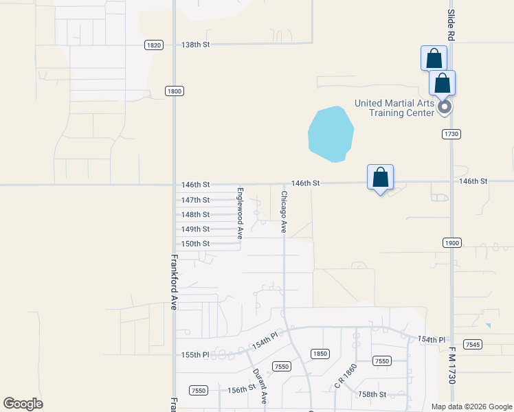 map of restaurants, bars, coffee shops, grocery stores, and more near County Road 1835 in Lubbock