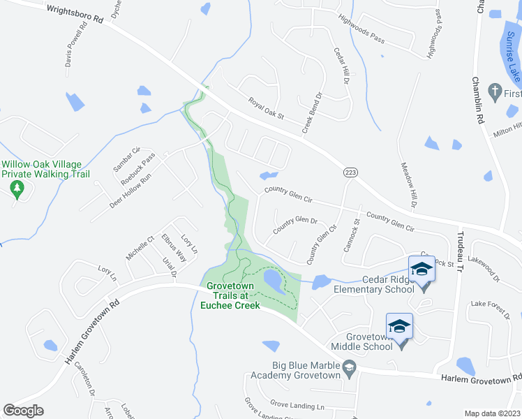 map of restaurants, bars, coffee shops, grocery stores, and more near 4549 Country Glen Circle in Grovetown