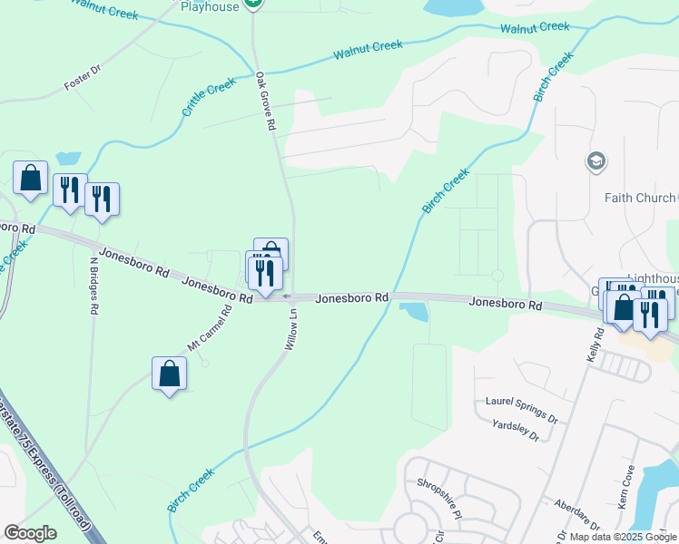 map of restaurants, bars, coffee shops, grocery stores, and more near 996 Jonesboro Road in McDonough