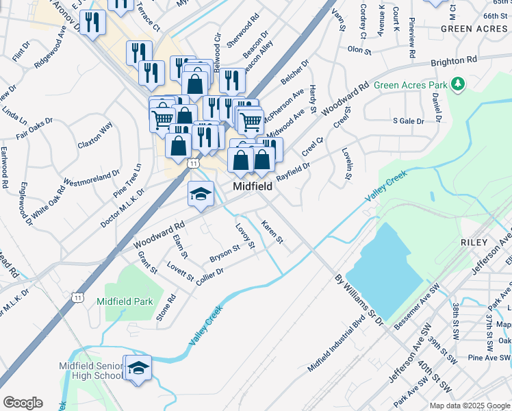 map of restaurants, bars, coffee shops, grocery stores, and more near 1508 Short Street in Birmingham