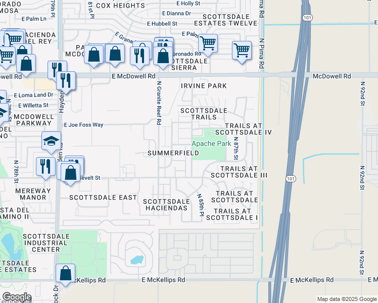 map of restaurants, bars, coffee shops, grocery stores, and more near 8529 East Portland Street in Scottsdale