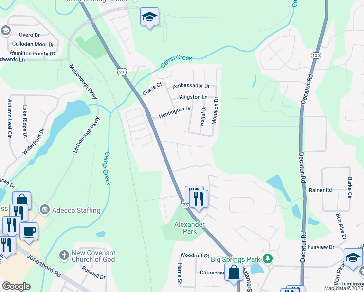 map of restaurants, bars, coffee shops, grocery stores, and more near 161 Cabriolet Trail in McDonough