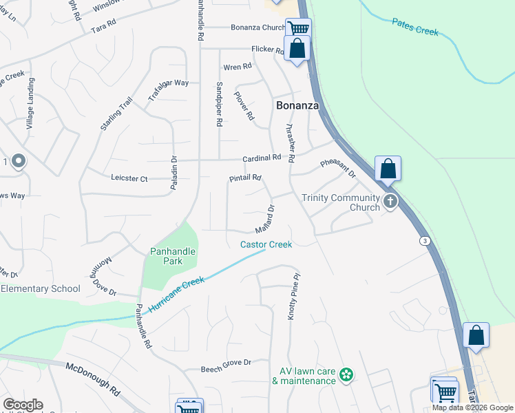 map of restaurants, bars, coffee shops, grocery stores, and more near 1599 Mallard Court in Jonesboro