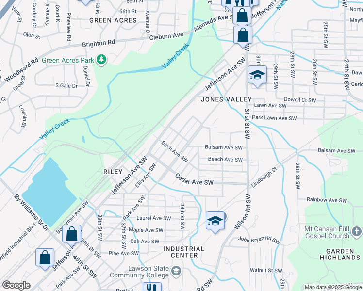 map of restaurants, bars, coffee shops, grocery stores, and more near 3412 Park Avenue Southwest in Birmingham