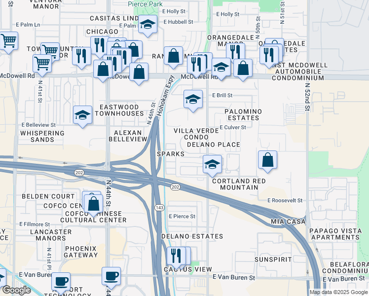 map of restaurants, bars, coffee shops, grocery stores, and more near 11 Highway Court Anne in Phoenix