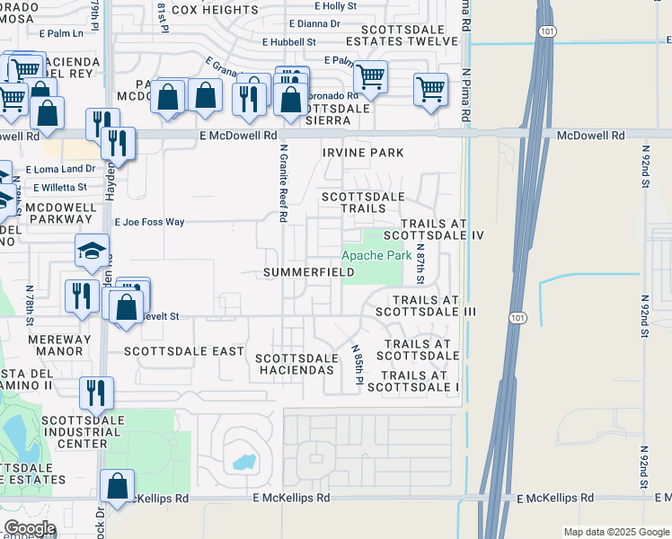map of restaurants, bars, coffee shops, grocery stores, and more near 8529 East Portland Street in Scottsdale