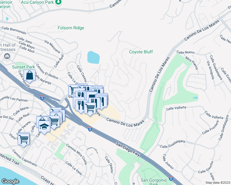 map of restaurants, bars, coffee shops, grocery stores, and more near 4 Via Cancha in San Clemente