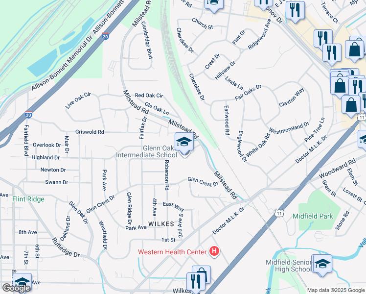 map of restaurants, bars, coffee shops, grocery stores, and more near 1301 Highland Drive in Fairfield