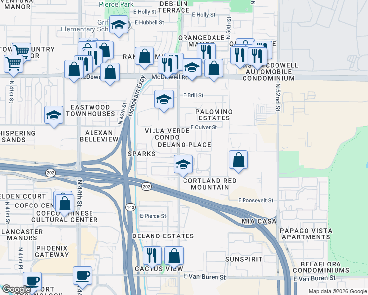 map of restaurants, bars, coffee shops, grocery stores, and more near 1207 North 48th Street in Phoenix