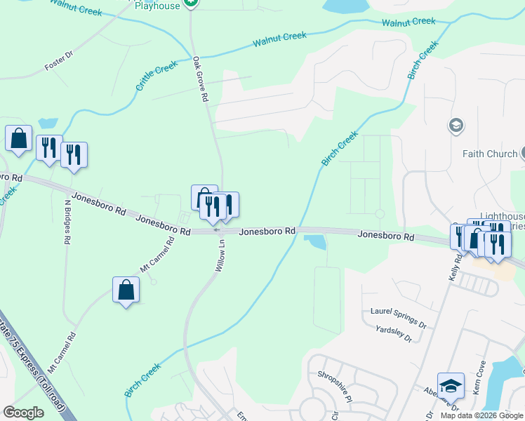 map of restaurants, bars, coffee shops, grocery stores, and more near 982 Jonesboro Road in McDonough