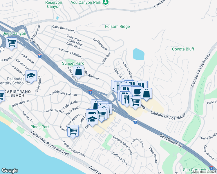 map of restaurants, bars, coffee shops, grocery stores, and more near 34591 Calle Naranja in Dana Point