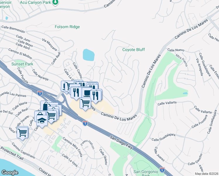 map of restaurants, bars, coffee shops, grocery stores, and more near 4 Via Cancha in San Clemente