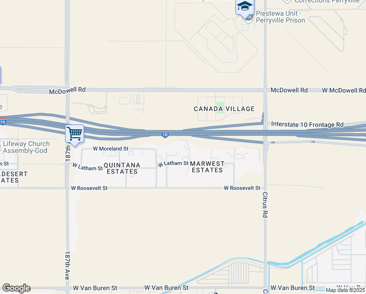 map of restaurants, bars, coffee shops, grocery stores, and more near 1136 North 182nd Drive in Goodyear