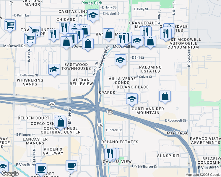 map of restaurants, bars, coffee shops, grocery stores, and more near 11 Highway Court Anne in Phoenix