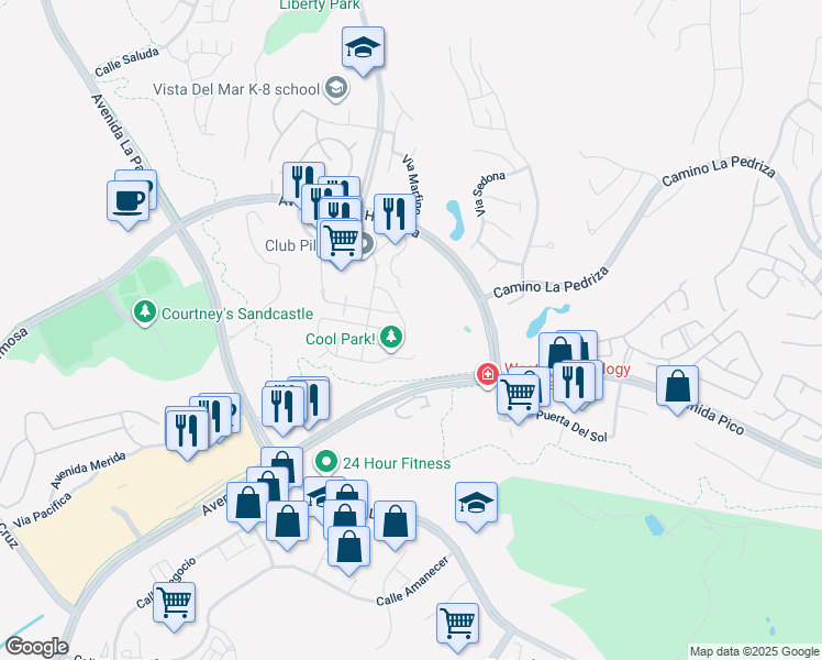 map of restaurants, bars, coffee shops, grocery stores, and more near 72 Paseo Verde in San Clemente