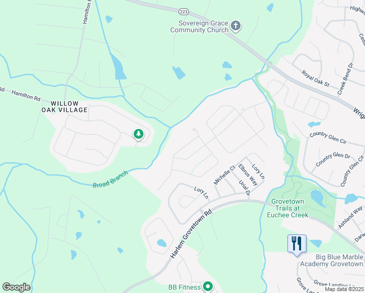 map of restaurants, bars, coffee shops, grocery stores, and more near 484 Sebastian Drive in Grovetown