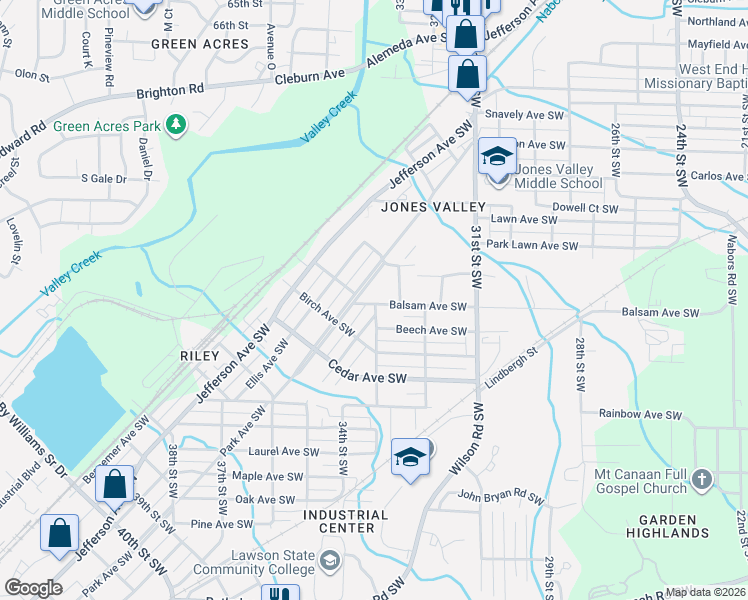 map of restaurants, bars, coffee shops, grocery stores, and more near 3337 Park Avenue Southwest in Birmingham