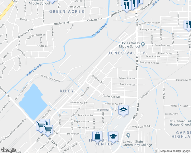 map of restaurants, bars, coffee shops, grocery stores, and more near 3428 Ellis Avenue Southwest in Birmingham