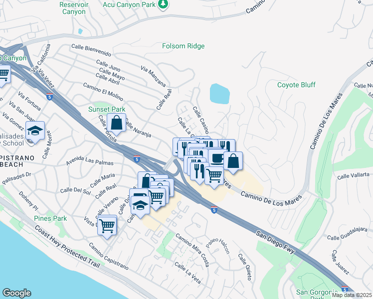 map of restaurants, bars, coffee shops, grocery stores, and more near 34622 Camino El Molino in Dana Point
