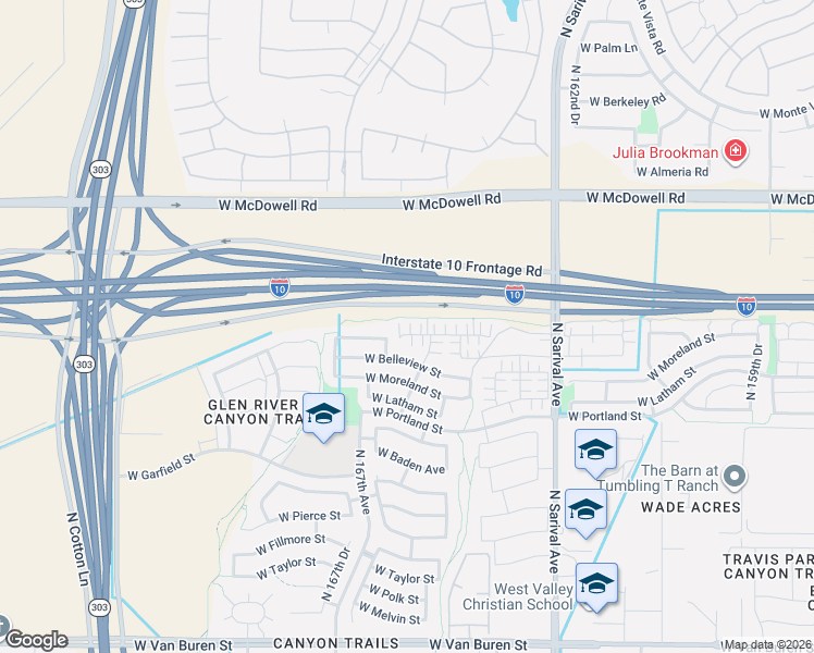 map of restaurants, bars, coffee shops, grocery stores, and more near 16642 West Culver Street in Goodyear