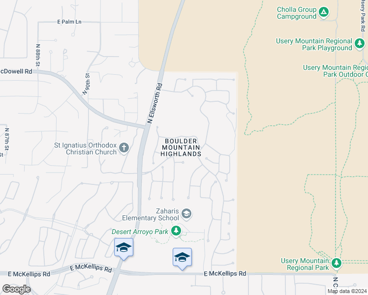 map of restaurants, bars, coffee shops, grocery stores, and more near 2508 North Via Serena Circle in Mesa