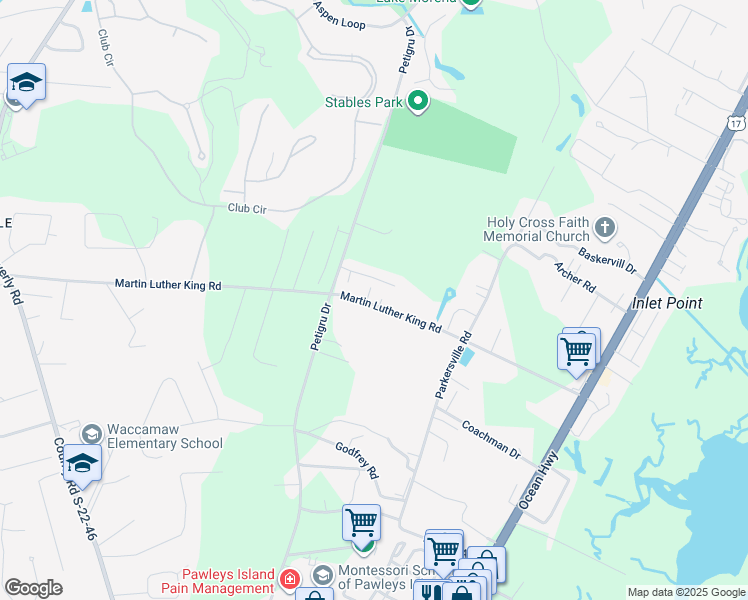 map of restaurants, bars, coffee shops, grocery stores, and more near 12 Mcneil Lane in Pawleys Island