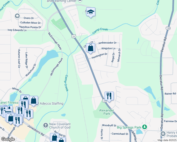 map of restaurants, bars, coffee shops, grocery stores, and more near 368 Rankin Circle in McDonough