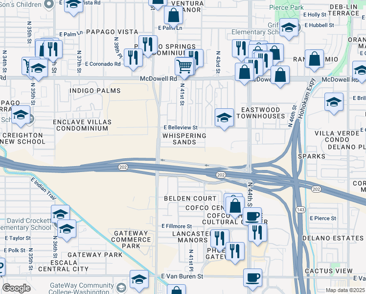 map of restaurants, bars, coffee shops, grocery stores, and more near 4101 East Portland Street in Phoenix
