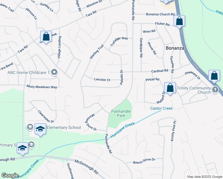 map of restaurants, bars, coffee shops, grocery stores, and more near 10862 Paladin Drive in Hampton