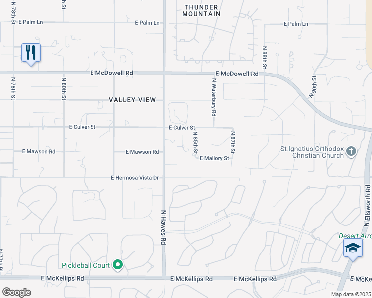 map of restaurants, bars, coffee shops, grocery stores, and more near 2515 North 84th Way in Mesa
