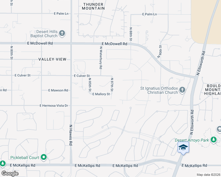map of restaurants, bars, coffee shops, grocery stores, and more near 2509 North 87th Street in Mesa
