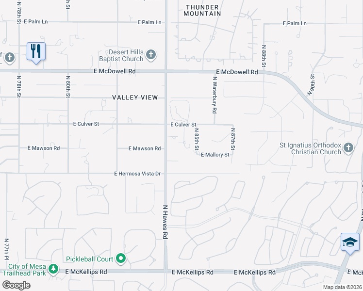 map of restaurants, bars, coffee shops, grocery stores, and more near 2515 North 84th Way in Mesa