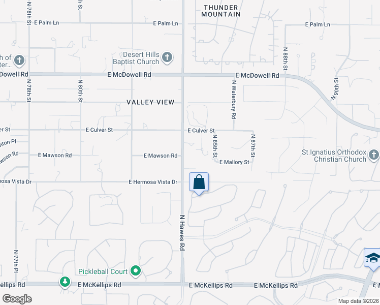 map of restaurants, bars, coffee shops, grocery stores, and more near 2515 North Hawes Road in Mesa