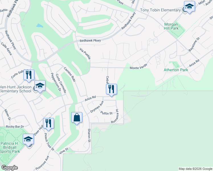 map of restaurants, bars, coffee shops, grocery stores, and more near 45843 Cebalo Street in Temecula