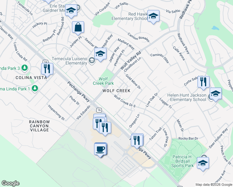 map of restaurants, bars, coffee shops, grocery stores, and more near in Temecula