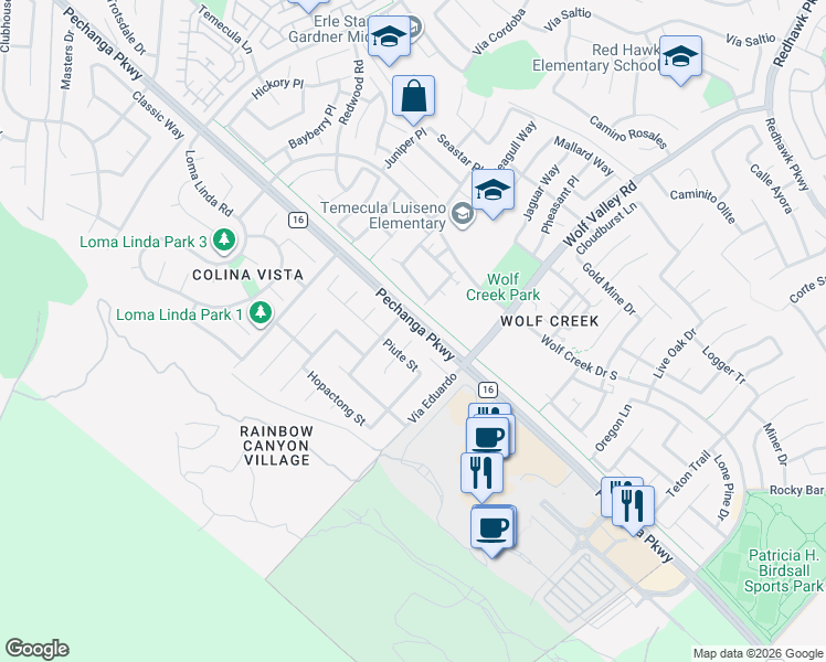 map of restaurants, bars, coffee shops, grocery stores, and more near 31393 Bandan Court in Temecula