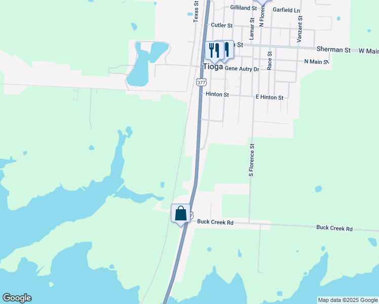 map of restaurants, bars, coffee shops, grocery stores, and more near 377 N Ray Roberts Pkwy in Tioga