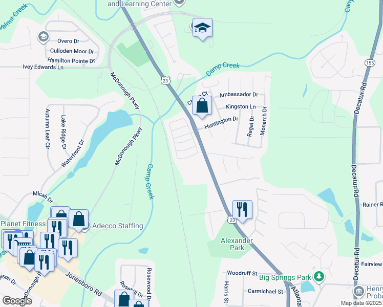 map of restaurants, bars, coffee shops, grocery stores, and more near 353 Rankin Circle in McDonough