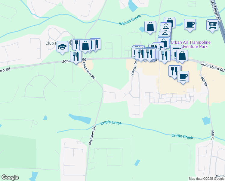 map of restaurants, bars, coffee shops, grocery stores, and more near 113 Highgrove Place in McDonough