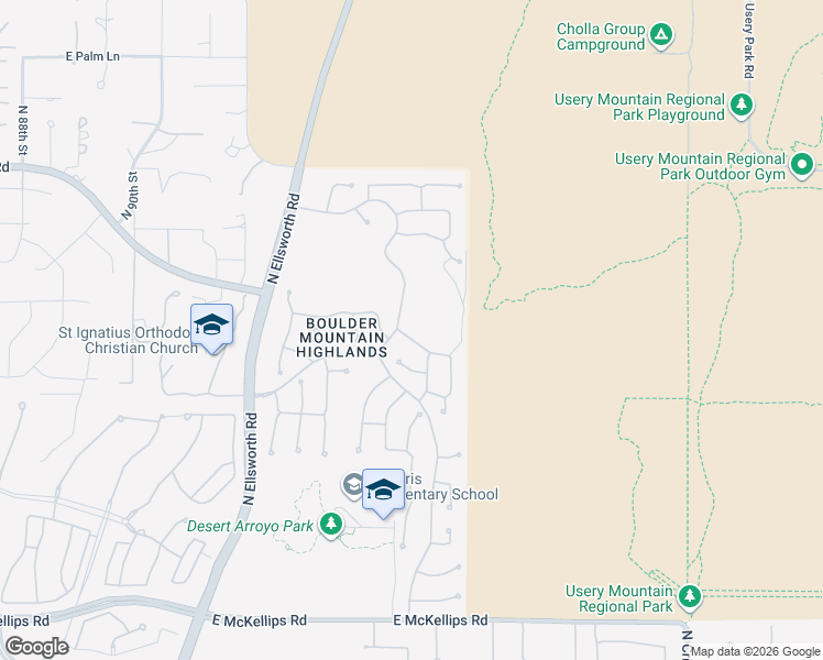 map of restaurants, bars, coffee shops, grocery stores, and more near 9516 East Minton Street in Mesa