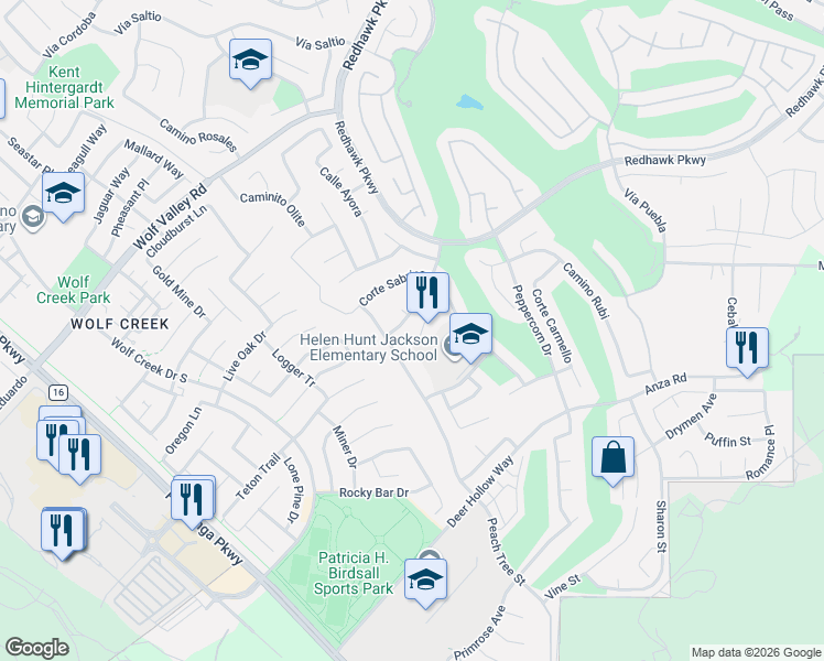 map of restaurants, bars, coffee shops, grocery stores, and more near 45983 Corte Tobarra in Temecula