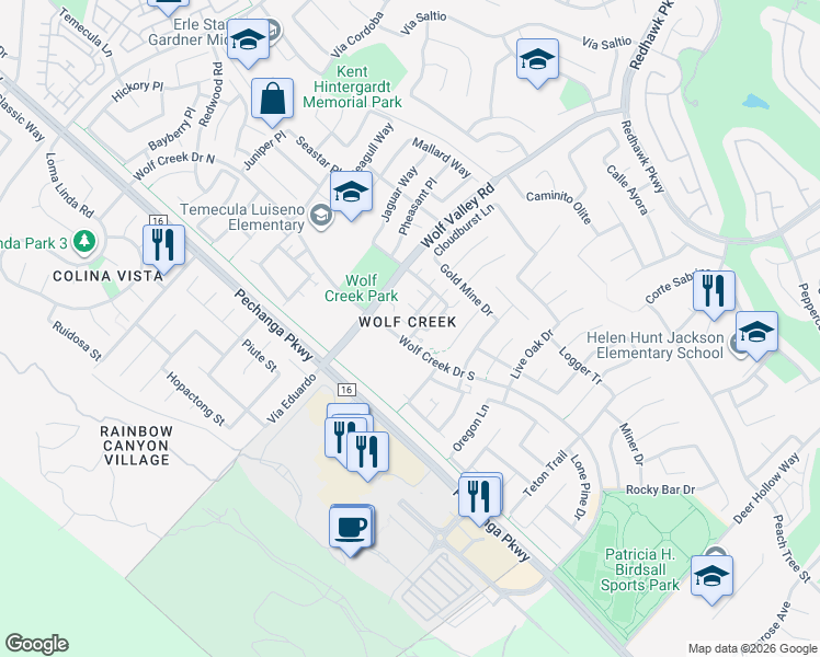 map of restaurants, bars, coffee shops, grocery stores, and more near in Temecula