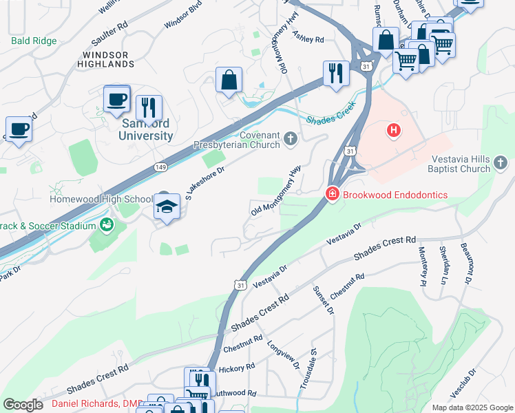 map of restaurants, bars, coffee shops, grocery stores, and more near 179 Old Montgomery Highway in Birmingham