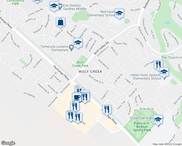 map of restaurants, bars, coffee shops, grocery stores, and more near in Temecula