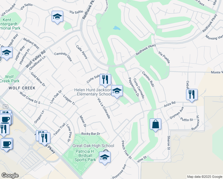 map of restaurants, bars, coffee shops, grocery stores, and more near 32400 Camino San Dimas in Temecula